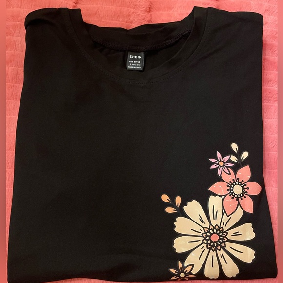 SHEIN Tops - NEW SHEIN Black Tee with Pink and Cream Floral Design- Salt of the Earth